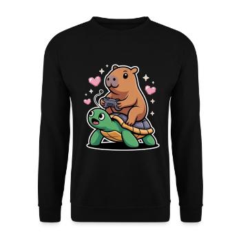Gamer duo capybara on turtle - Unisex Sweatshirt - black - Front - Alina (178cm) & Michal (187cm)