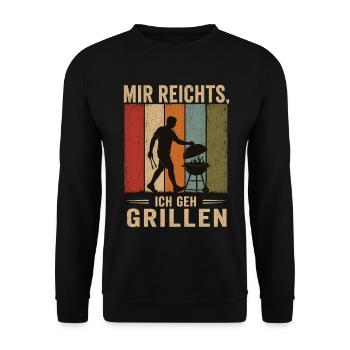 Mir reichts Ich geh grillen Retro BBQ Shirt - Unisex Pullover - Schwarz - Vorne - Alina (178cm) & Michal (187cm)