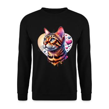 Bengalkatze - Unisex Pullover - Schwarz - Vorne - Alina (178cm) & Michal (187cm)