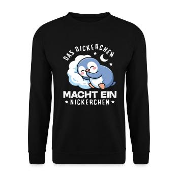 Das Dickerchen macht ein Nickerchen Pinguin - Unisex Pullover - Schwarz - Vorne - Alina (178cm) & Michal (187cm)