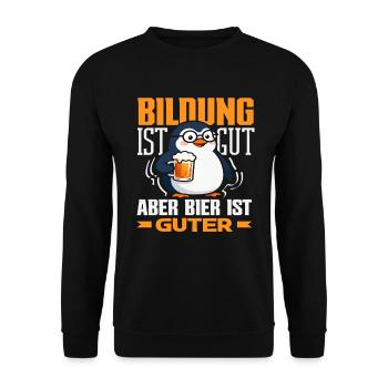 Bildung ist gut Bier ist guter Pinguin - Unisex Pullover - Schwarz - Vorne - Alina (178cm) & Michal (187cm)