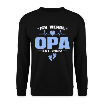 Ich werde Opa 2027 - Baby Ankündigung Geschenk - Unisex Pullover - Schwarz - Vorne - Alina (178cm) & Michal (187cm)
