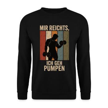 Mir reichts Ich geh pumpen Retro Fitness Shirt - Unisex Pullover - Schwarz - Vorne - Alina (178cm) & Michal (187cm)