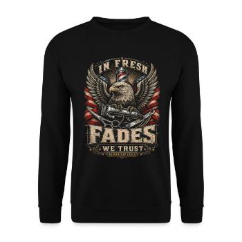 Barber Barbier In Fresh Fades We Trust - Unisex Pullover - Schwarz - Vorne - Alina (178cm) & Michal (187cm)