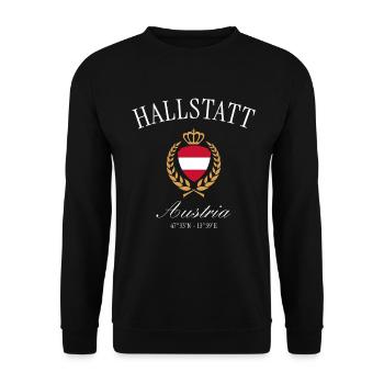 Hallstatt Österreich Wappen Krone – Reise Souvenir - Unisex Pullover - Schwarz - Vorne - Alina (178cm) & Michal (187cm)
