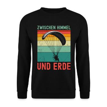 Paramotor ZWISCHEN HIMMEL UND ERDE Lustiges - Unisex Pullover - Schwarz - Vorne - Alina (178cm) & Michal (187cm)