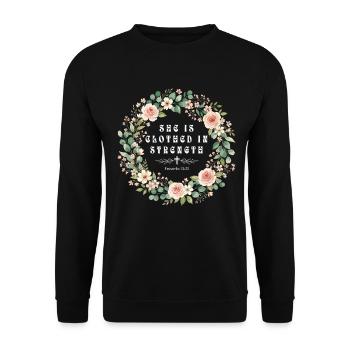 In Stärke gekleidete christliche Blumen - Unisex Pullover - Schwarz - Vorne - Alina (178cm) & Michal (187cm)