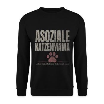 Asoziale Katzenmama Fellnase - Unisex Pullover - Schwarz - Vorne - Alina (178cm) & Michal (187cm)