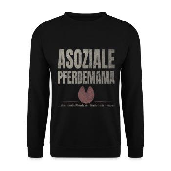 Asoziale Pferdemama Pferdchen - Unisex Pullover - Schwarz - Vorne - Alina (178cm) & Michal (187cm)