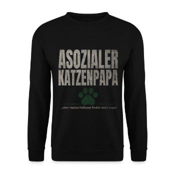 Asozialer Katzenpapa Pfote - Unisex Pullover - Schwarz - Vorne - Alina (178cm) & Michal (187cm)