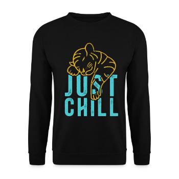 Just Chill Tiger – Entspannter Spruch - Unisex Pullover - Schwarz - Vorne - Alina (178cm) & Michal (187cm)