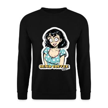 Send Coffee Anime Girl Sticker - Unisex Sweatshirt - black - Front - Alina (178cm) & Michal (187cm)