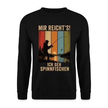 Mir reicht's Ich geh Spinnfischen Retro Angler - Unisex Pullover - Schwarz - Vorne - Alina (178cm) & Michal (187cm)