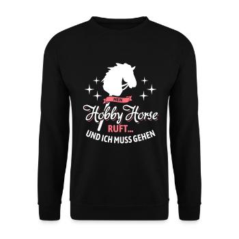 Mein Hobby Horse ruft | Reitsport | Geschenk - Unisex Pullover - Schwarz - Vorne - Alina (178cm) & Michal (187cm)