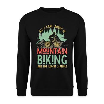 MTB Dad Spruch – All I Care About Biking and maybe - Unisex Pullover - Schwarz - Vorne - Alina (178cm) & Michal (187cm)