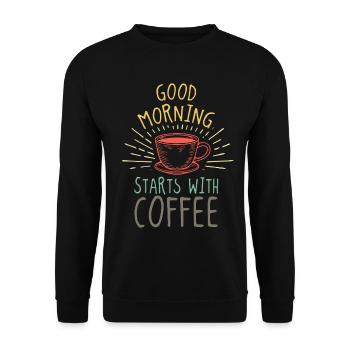 Good Morning Coffee Büro Humor - Unisex Pullover - Schwarz - Vorne - Alina (178cm) & Michal (187cm)