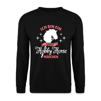 Cooles Hobby Horse Mädchen | Reiten | Sport - Unisex Pullover - Schwarz - Vorne - Alina (178cm) & Michal (187cm)
