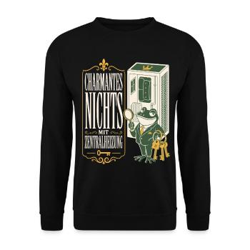Charmantes Nichts mit Zentralheizung - Unisex Pullover - Schwarz - Vorne - Alina (178cm) & Michal (187cm)