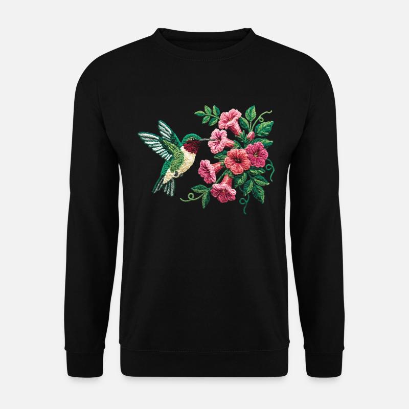 Ruby Throated Hummingbird Floral - Unisex Sweatshirt - black