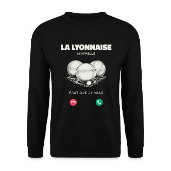 La Lyonnaise M’Appelle Faut Que J’y Aille Humour - Sweat-shirt Unisexe - noir - Devant - Alina (178cm) & Michal (187cm)