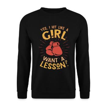 Girl Power Saying: Beat Like a Girl - Unisex Sweatshirt - black - Front - Alina (178cm) & Michal (187cm)