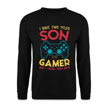 SON & GAMER – Crush Them Both | Gift Guys - Unisex Sweatshirt - black - Front - Alina (178cm) & Michal (187cm)