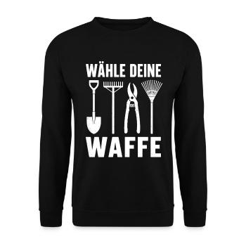 Wähle Deine Waffe Garten Werkzeug Shirt - Unisex Pullover - Schwarz - Vorne - Alina (178cm) & Michal (187cm)