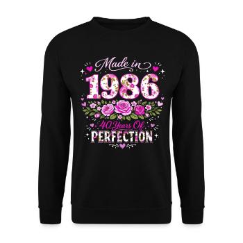 Woman's 40th Birthday Gift - 1986 Floral Birthday - Unisex Sweatshirt - black - Front - Alina (178cm) & Michal (187cm)