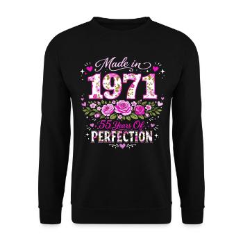 Cadeau 55 Ans Femme - Anniversaire 1971 Floral - Sweat-shirt Unisexe - noir - Devant - Alina (178cm) & Michal (187cm)