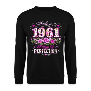 Woman's 65th Birthday Gift - 1961 Floral Birthday - Unisex Sweatshirt - black - Front - Alina (178cm) & Michal (187cm)