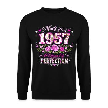 69 Years Woman Gift - 1957 Birthday Floral - Unisex Sweatshirt - black - Front - Alina (178cm) & Michal (187cm)