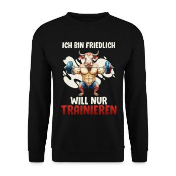 Gym BIN FREUNDLICH WILL NUR TRAINIEREN Lustig - Unisex Pullover - Schwarz - Vorne - Alina (178cm) & Michal (187cm)
