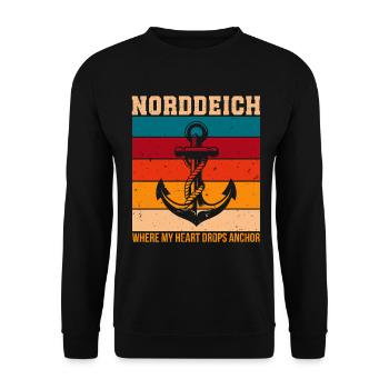 NORDDEICH WO MEIN HERZ VERANKERT IST Lustig - Unisex Pullover - Schwarz - Vorne - Alina (178cm) & Michal (187cm)