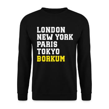 Mer du Nord LONDRES NEW YORK PARIS TOKYO BORKUM - Sweat-shirt Unisexe - noir - Devant - Alina (178cm) & Michal (187cm)