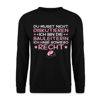 Bauleiterin hat sowieso Recht - Bauleitung - Unisex Pullover - Schwarz - Vorne - Alina (178cm) & Michal (187cm)