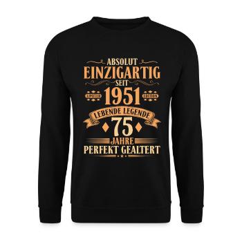 Einzigartig seit 1951 - 75. Geburtstag Vintage - Unisex Pullover - Schwarz - Vorne - Alina (178cm) & Michal (187cm)