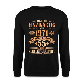 Einzigartig seit 1971 - 55. Geburtstag Vintage - Unisex Pullover - Schwarz - Vorne - Alina (178cm) & Michal (187cm)
