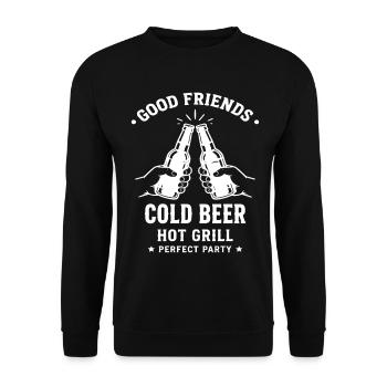 GOOD FRIENDS COLD BEER HOT GRILL Party - Unisex Pullover - Schwarz - Vorne - Alina (178cm) & Michal (187cm)