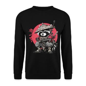 Waschbär-Samurai im Roten Kreis - Unisex Pullover - Schwarz - Vorne - Alina (178cm) & Michal (187cm)