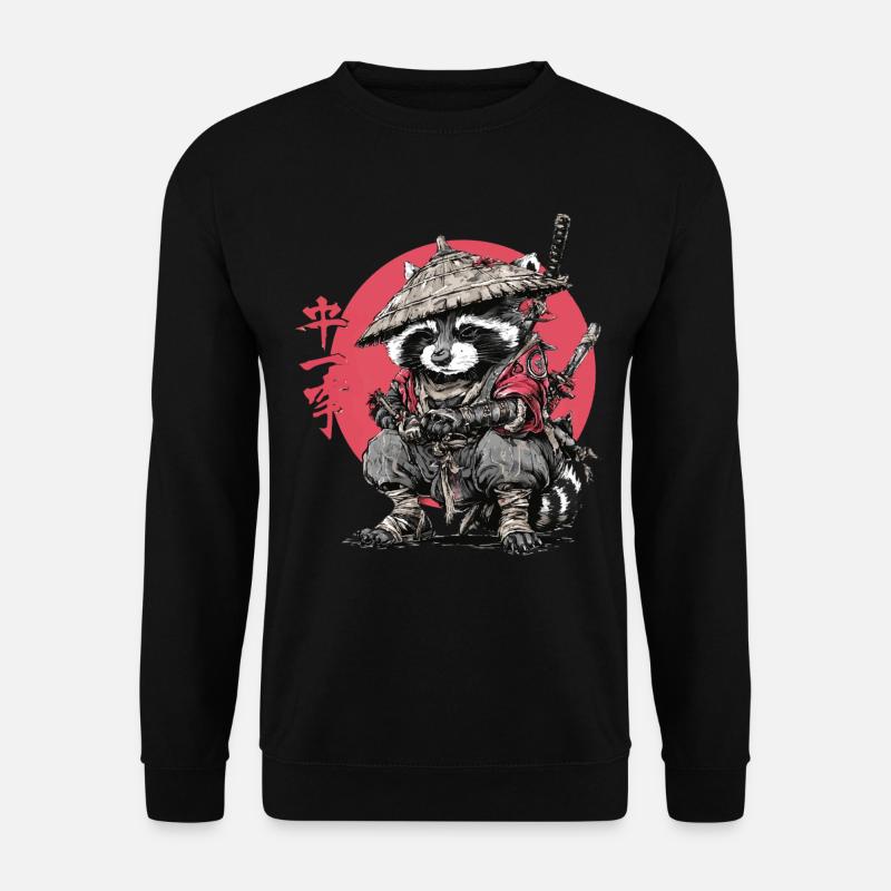 Waschbär-Samurai im Roten Kreis - Unisex Pullover - Schwarz