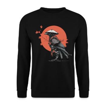 Samurai-Krähe in Red Moon - Unisex Pullover - Schwarz - Vorne - Alina (178cm) & Michal (187cm)