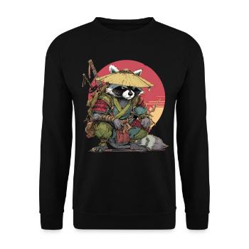 Waschbär-Samurai mit Strohhut - Unisex Pullover - Schwarz - Vorne - Alina (178cm) & Michal (187cm)
