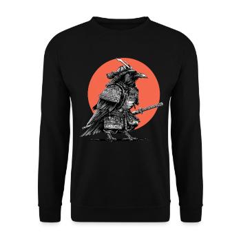 Samurai-Krähe in Rüstung - Unisex Pullover - Schwarz - Vorne - Alina (178cm) & Michal (187cm)