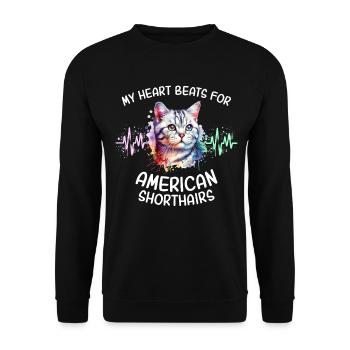 Amerikanische Kurzhaarkatze Herzlinie - Unisex Pullover - Schwarz - Vorne - Alina (178cm) & Michal (187cm)