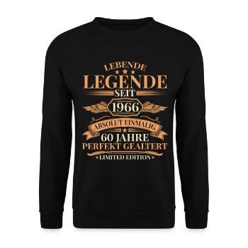 Baujahr 1966 Lebende Legende – 60. Geburtstag - Unisex Pullover - Schwarz - Vorne - Alina (178cm) & Michal (187cm)