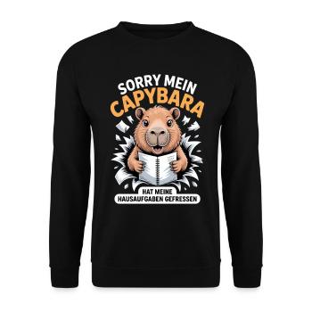 Capybara Hausaufgaben  - Unisex Pullover - Schwarz - Vorne - Alina (178cm) & Michal (187cm)