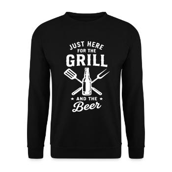 JUST HERE FOR THE GRILL AND THE Beer Grillmeister - Unisex Pullover - Schwarz - Vorne - Alina (178cm) & Michal (187cm)