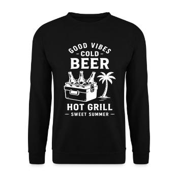 COLD BEER HOT GRILL SWEET SUMMER - Unisex Pullover - Schwarz - Vorne - Alina (178cm) & Michal (187cm)