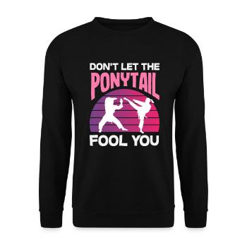Never Underestimate The Ponytail Karate Girl - Unisex Sweatshirt - black - Front - Alina (178cm) & Michal (187cm)