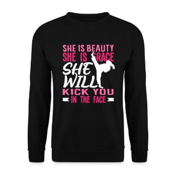 Karaté Girl Beauty Grace donne un coup de pied au visage - Sweat-shirt Unisexe - noir - Devant - Alina (178cm) & Michal (187cm)